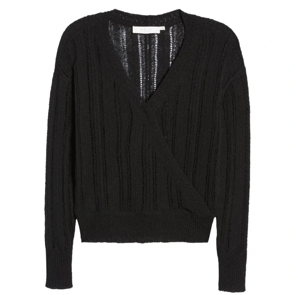 ASTR the Label Black Faux Wrap Pointelle Knit Sweater - Picture 4 of 16